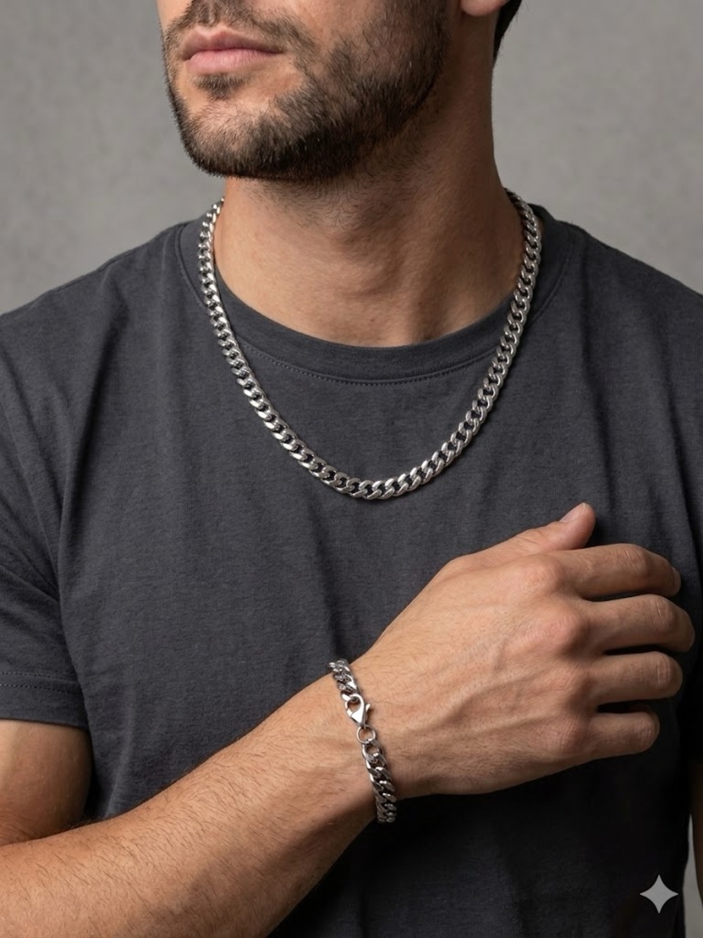 New 2 Pack | Men's Stainless Steel Curb Chain Set - Picture 2 of 2
